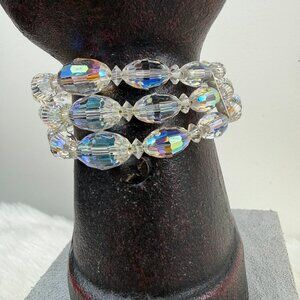 Vintage Three Strand Aurora Borealis Glass Wire Wrap Bracelet